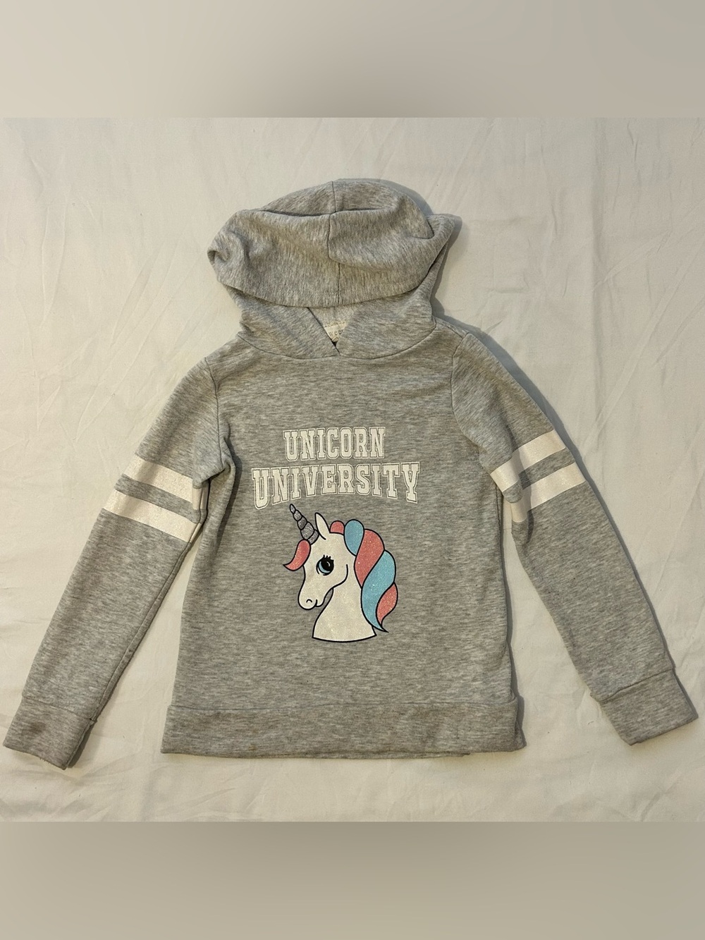 btween Gray Hooded Sweatshirt with Pastel Unicorn Graphic